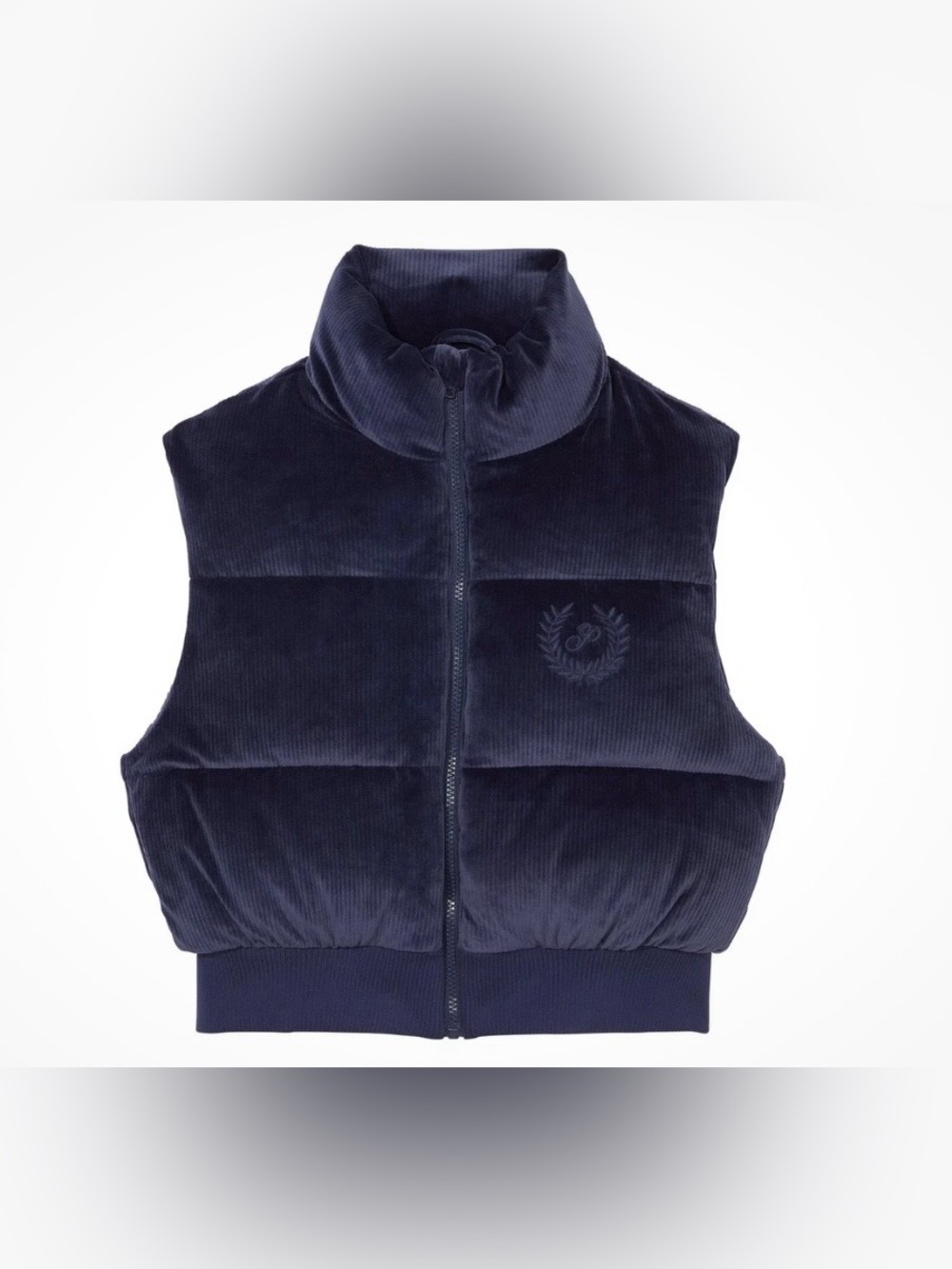 PINK Victoria's Secret Navy Velour Crop Quilted Puffer Vest